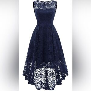 MUADRESS Women's Elegant Floral Lace Dress Sleeveless Crew Neck Hi-Lo Cocktail